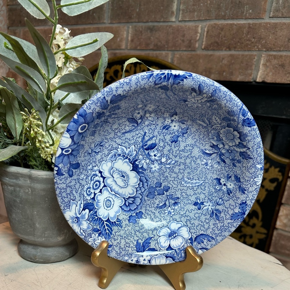 SPODE Serving Bowl Blue Room Collection PRIMULA Pattern 8.25” Floral White